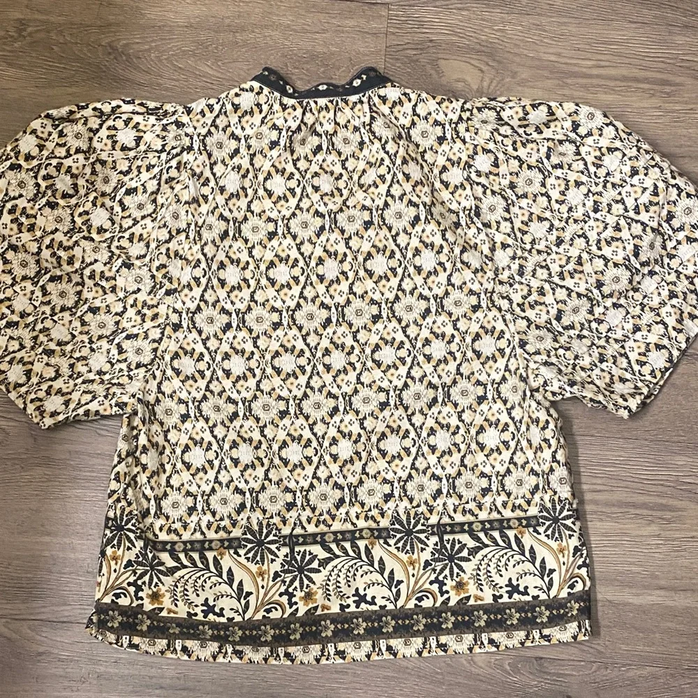 ANTHROPOLOGY Bohemian Black and Cream Patterned Blouse